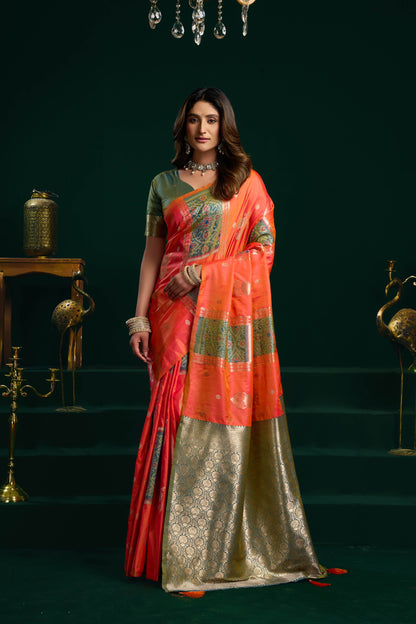 Jyoti Fashion Women's Orange Soft Silk Zari Woven Saree with Blouse