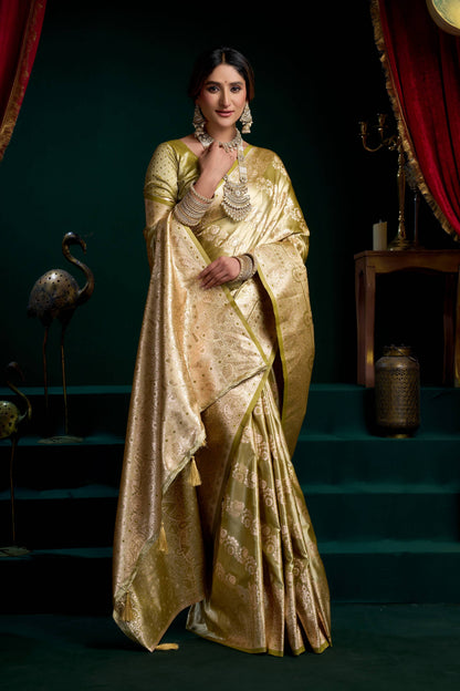 Jyoti Fashion Women's Mehendi Satin Silk Zari Woven Saree with Blouse