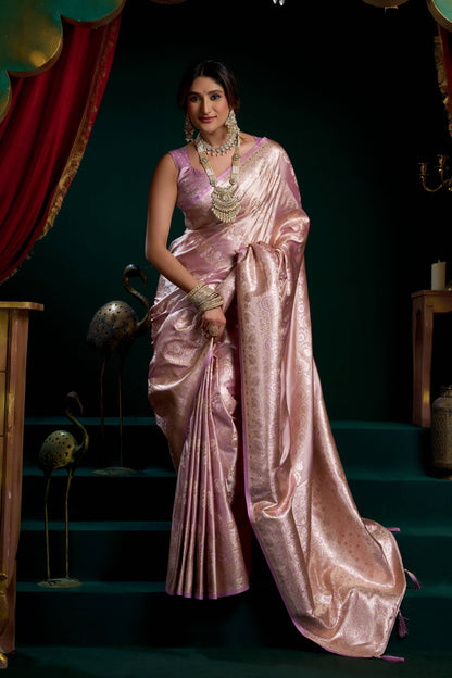 Jyoti Fashion Women's Purple Satin Silk Zari Woven Saree with Blouse