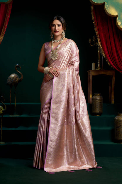 Jyoti Fashion Women's Purple Satin Silk Zari Woven Saree with Blouse