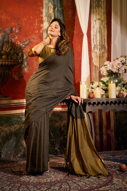 Jyoti Fashion Women's Coffee Cotton Contrast Pallu Saree with Blouse