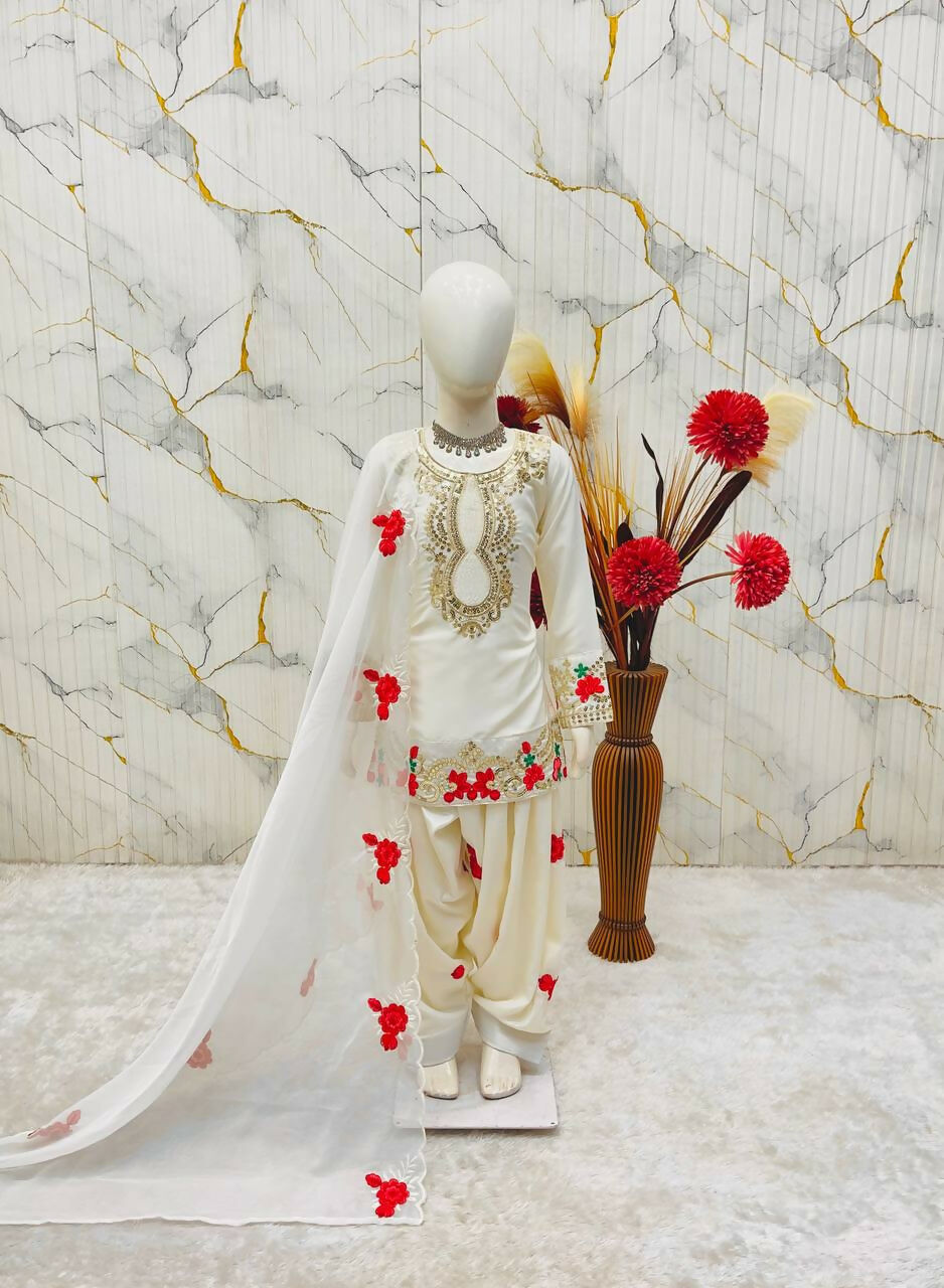 Teeya Creation New Kids Trendy Wedding Wear Traditional Kurta Salwar Set-Beige