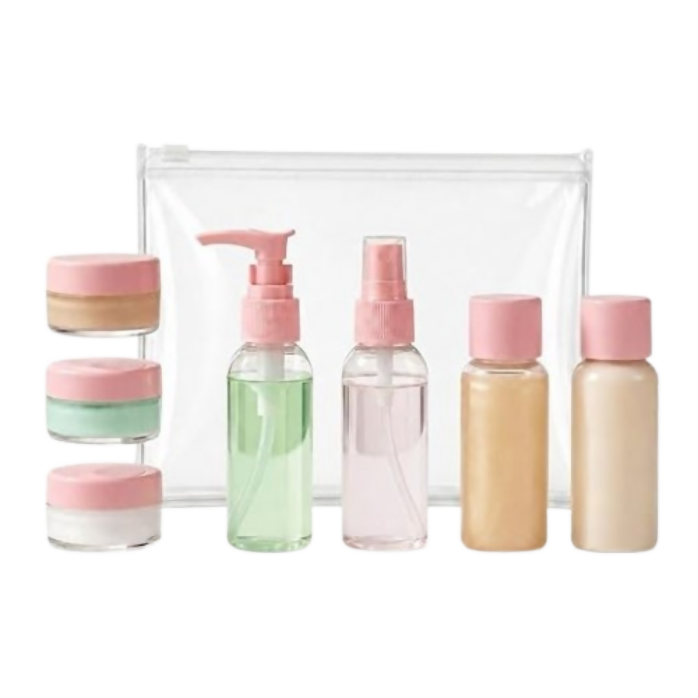Temperia Travel Bottles for Toiletries - Refillable Empty Mini Containers with Pouch