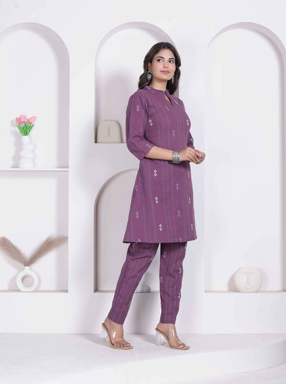 Miravan Womens Abstract Printed Wine Kurta Set