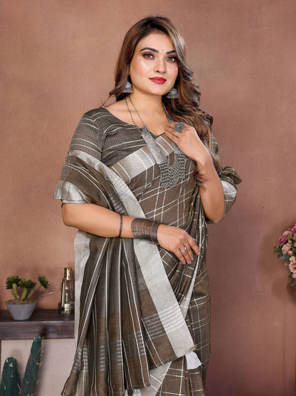 Aastha Fashion Light Brown Linen Weaving Saree