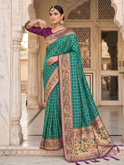 Shree Shyam Fashion Rama Green Banarasi Silk Blend Saree