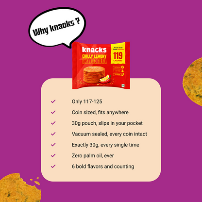 Knacks Coin Khakhra Crisps - Chilly Lemony Flavour