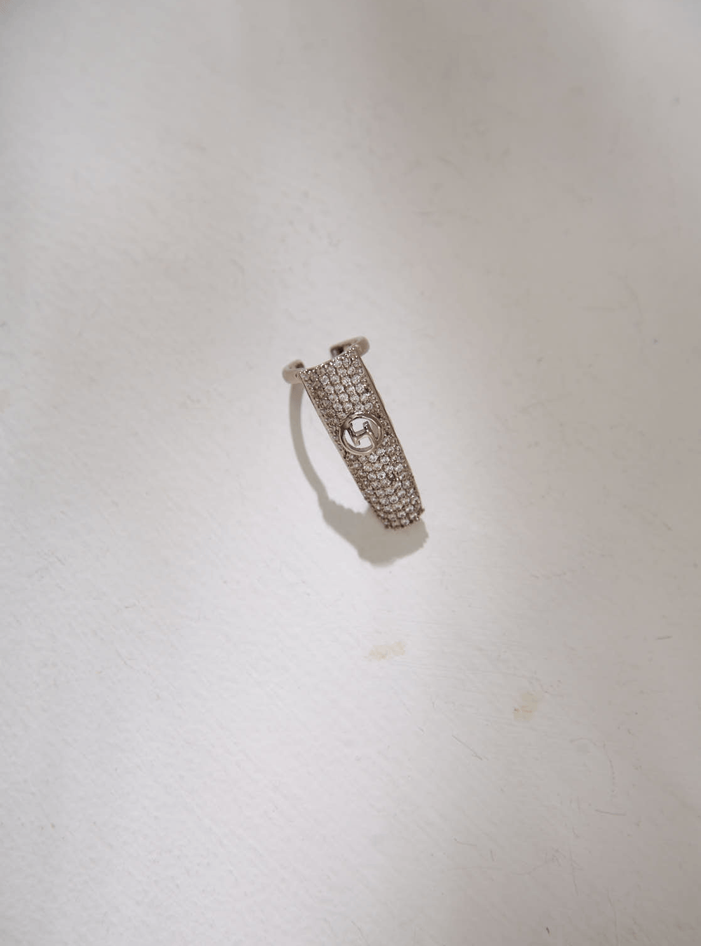 Jewelled Monogram Fingertip Ring in Silver