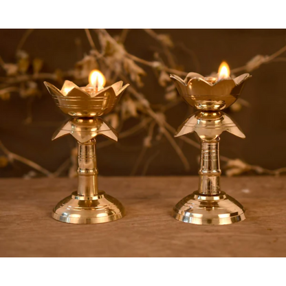 CraftVatika Brass Lotus Shape Pillar Diya Oil Lamp Stand Showpiece