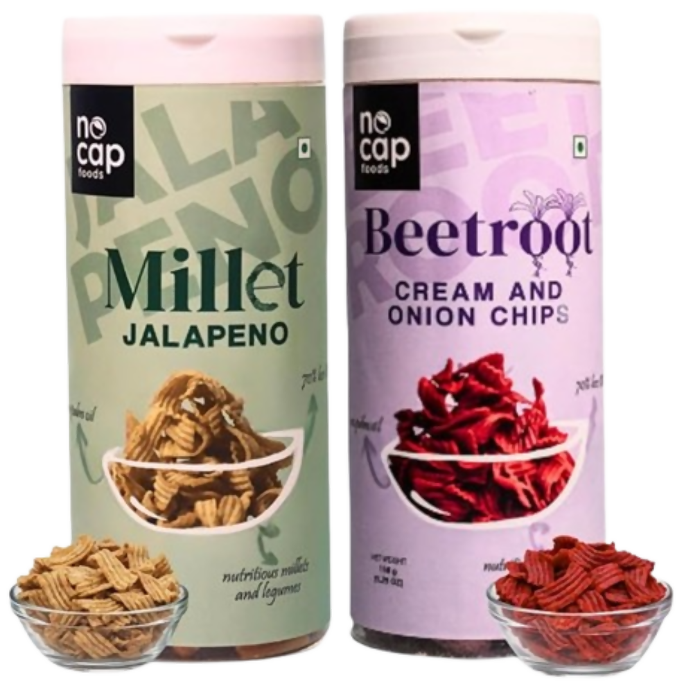 Nocap foods Guilt Free Healthy Chips - Beetroot Cream & Onion,Millet Jalapeno