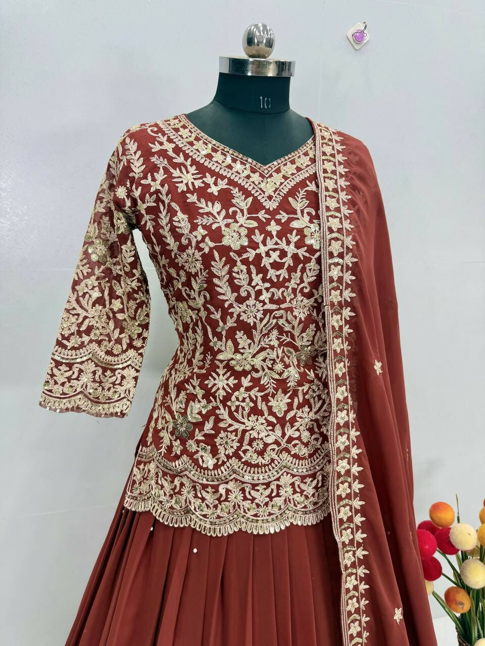 Teeya Creation Womens New Trendy Stylish Anarakali Lehenga Set - Red