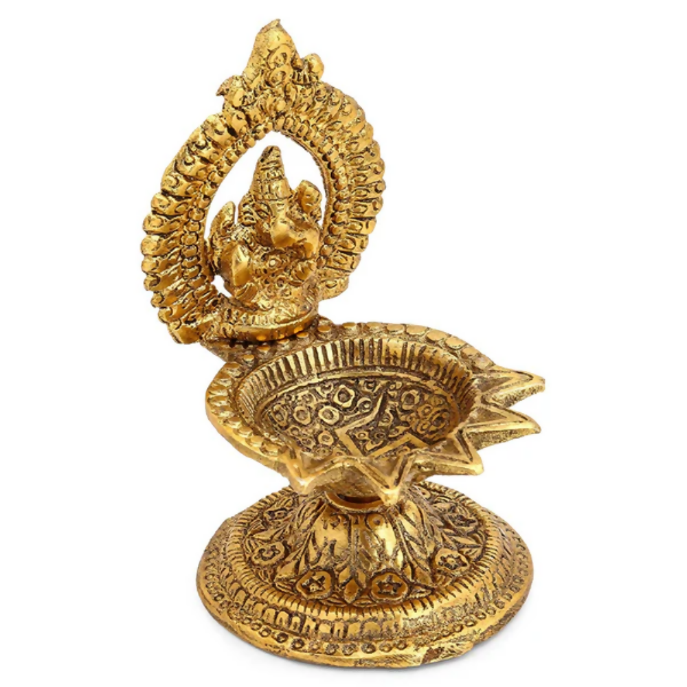 CraftVatika Ganesh Brass Idol Diya Oil Lamp Stand Showpiece