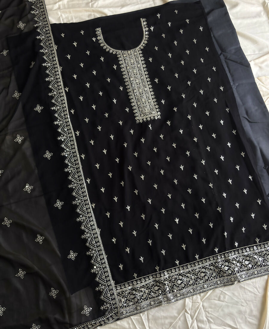 KC Black Georgette Straight Suit With Heavy Embroidery