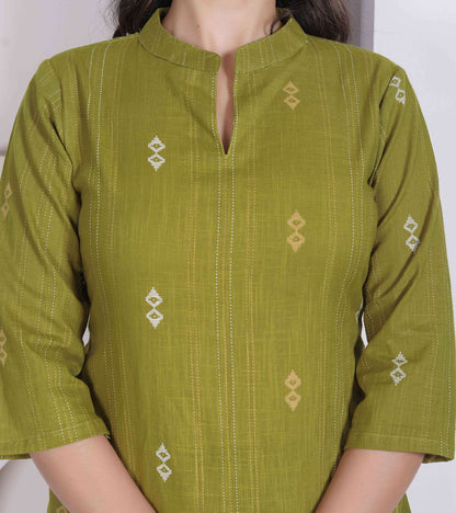 Miravan Womens Green Printed Cotton Straight Kurta With Palazzo