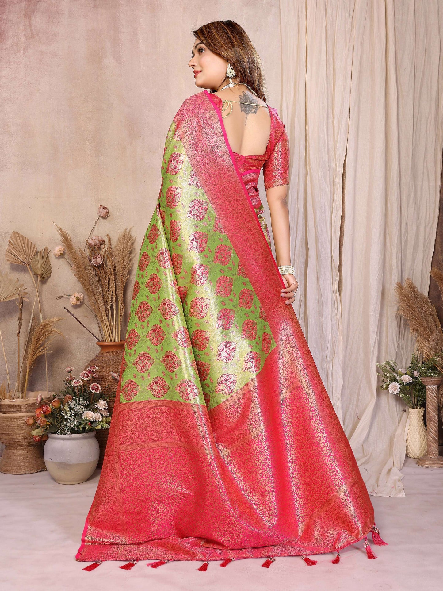 Aastha Fashion Pista Banarasi Tissue Silk Weaving Saree