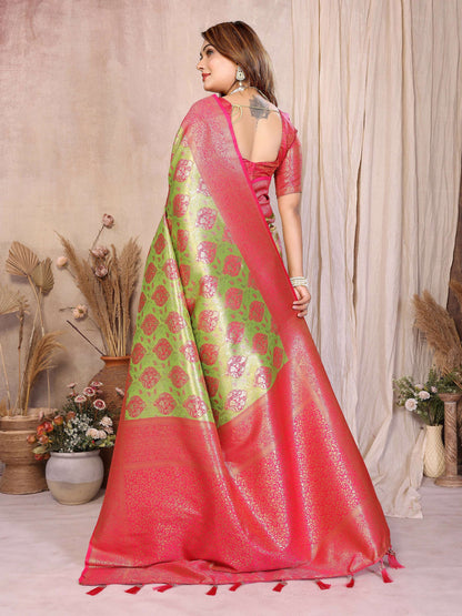 Aastha Fashion Pista Banarasi Tissue Silk Weaving Saree