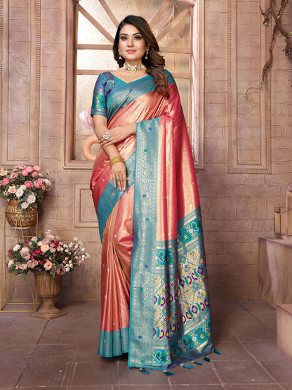 Aastha Fashion Red Banarasi Tissue Silk Weaving Saree