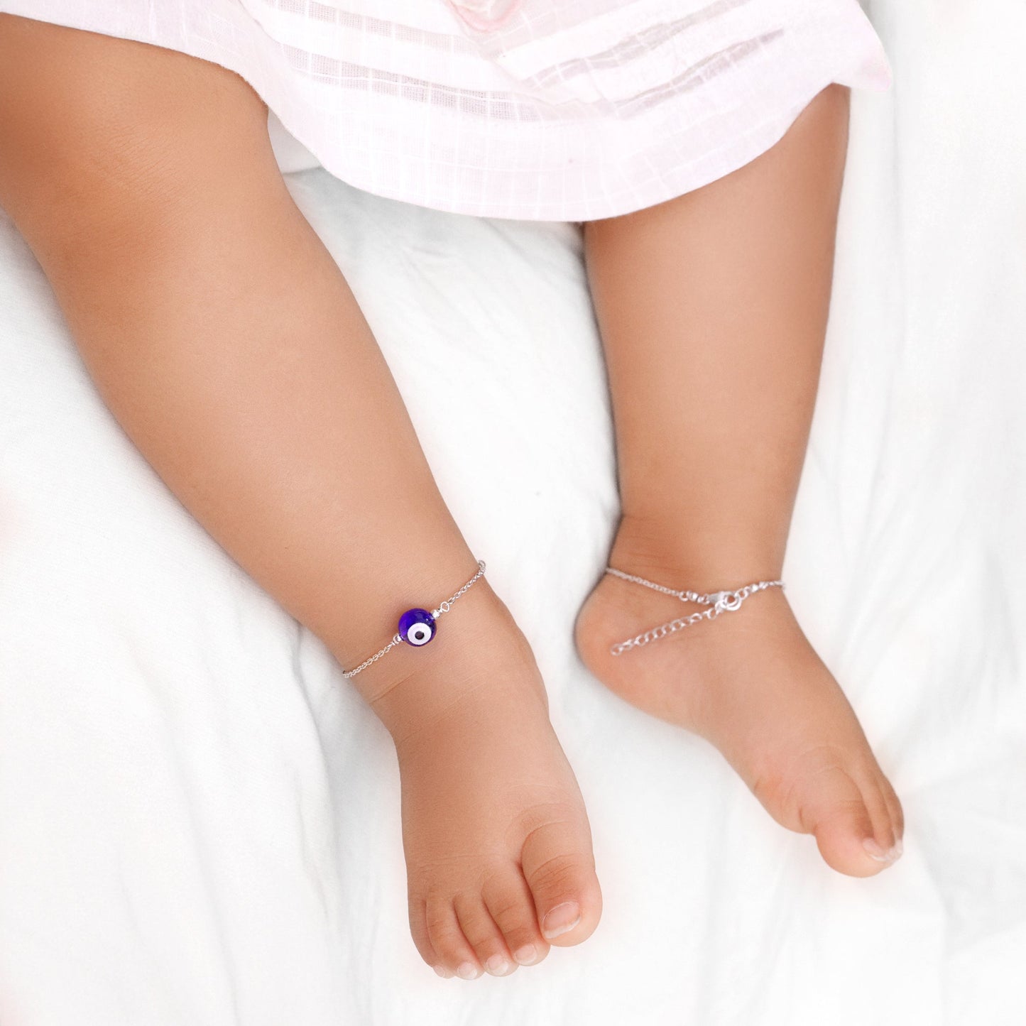 (Pair) Silver Evil Eye Cutie Kids Anklet (0 - 1 Years)