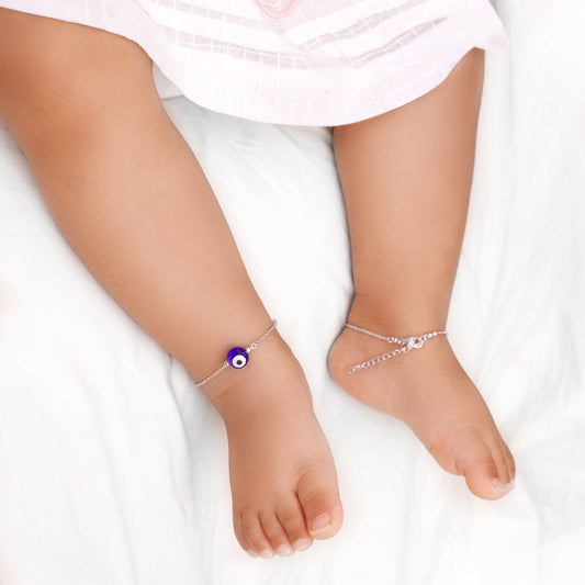 (Pair) Silver Evil Eye Cutie Kids Anklet (0 - 1 Years)