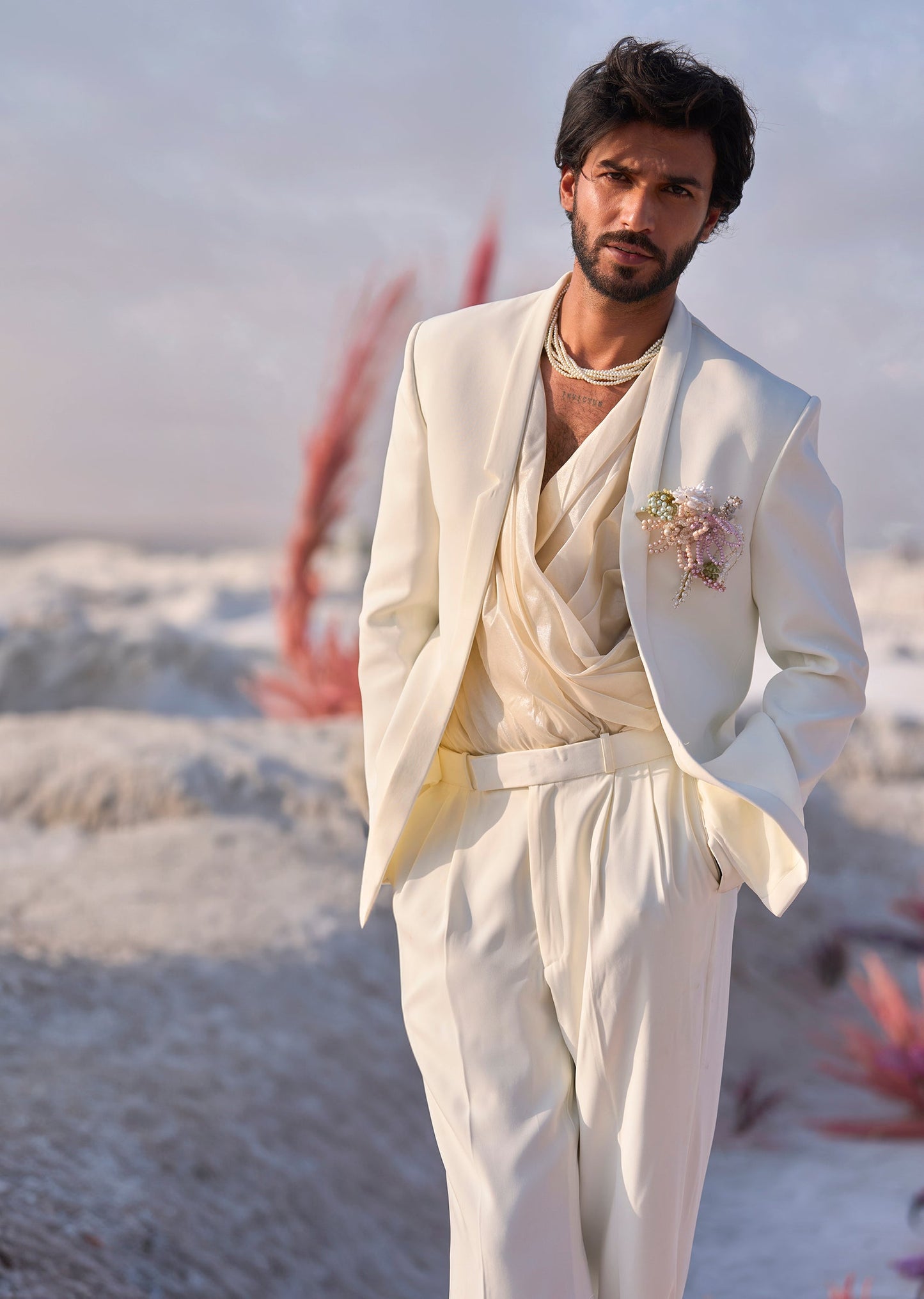 Ivory Blazer Set With Personalized Embroidery