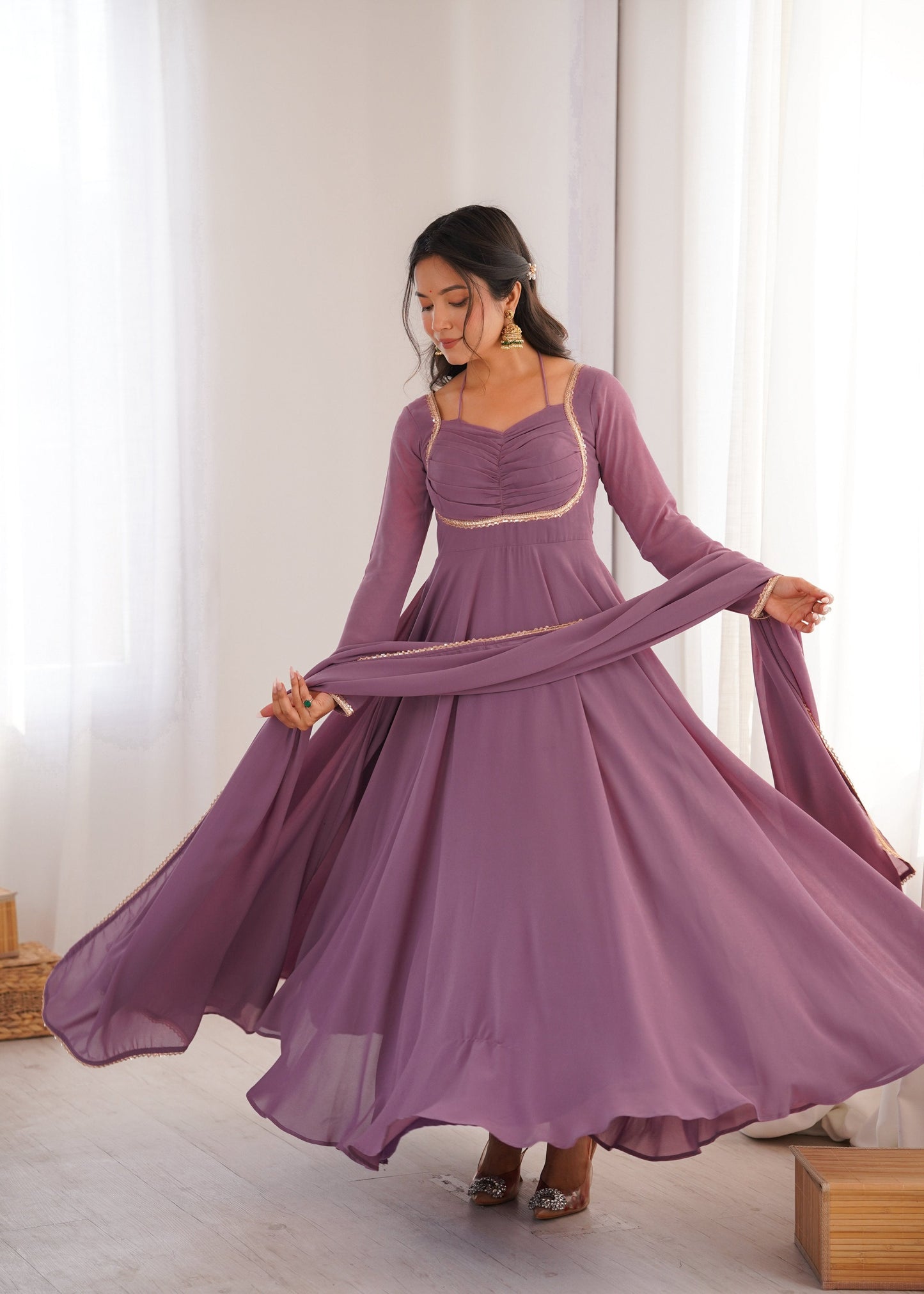 Lehenga Mart Designer Anarkali Suit With Kurta Dupatta For Women-Mauve Pink