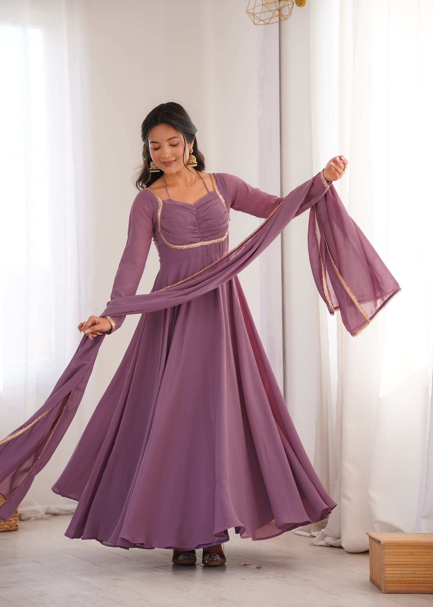 Lehenga Mart Designer Anarkali Suit With Kurta Dupatta For Women-Mauve Pink