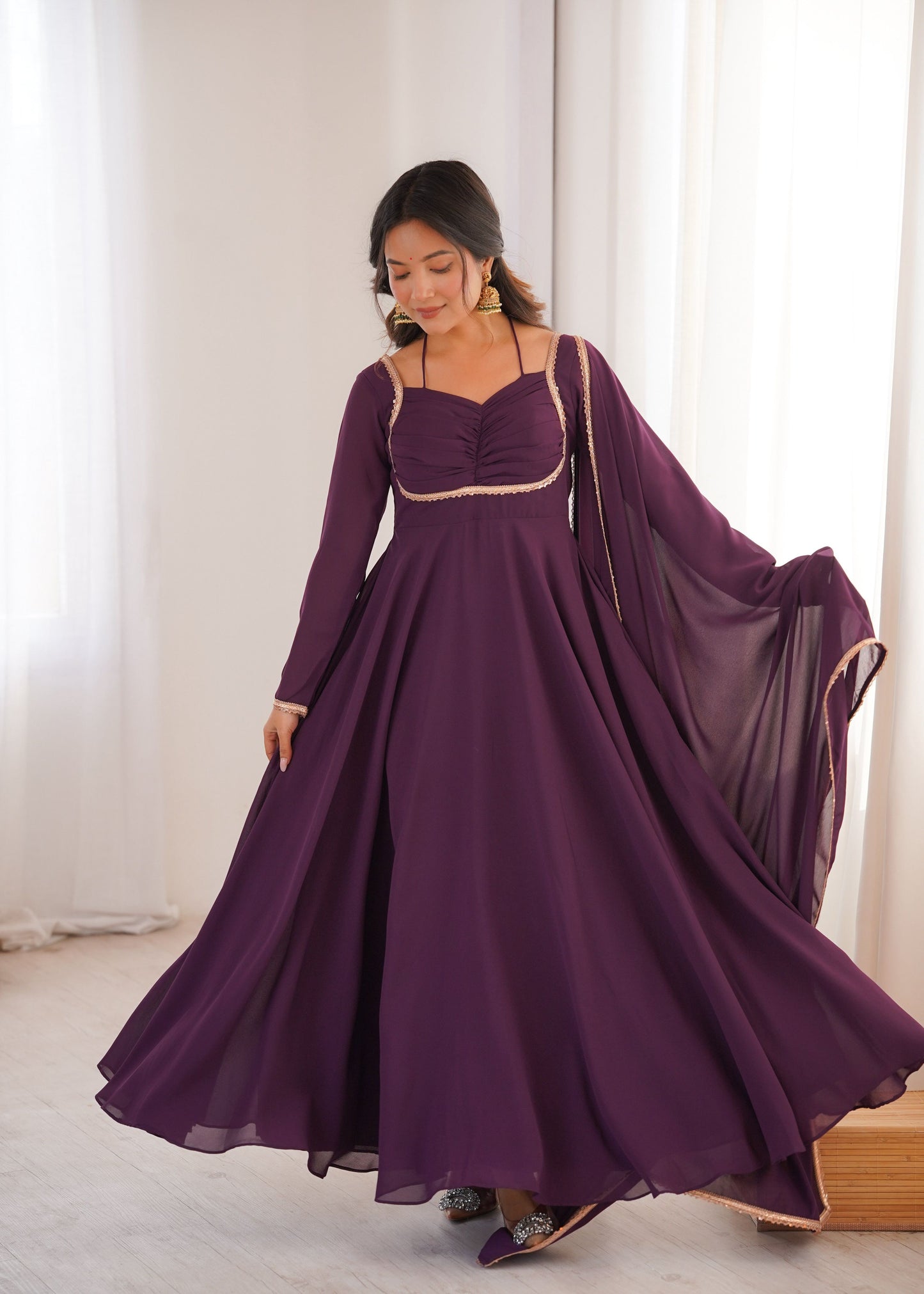 Lehenga Mart Designer Anarkali Suit With Kurta Dupatta For Women-Wine