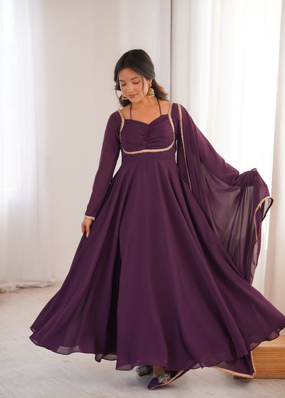 Lehenga Mart Designer Anarkali Suit With Kurta Dupatta For Women-Wine