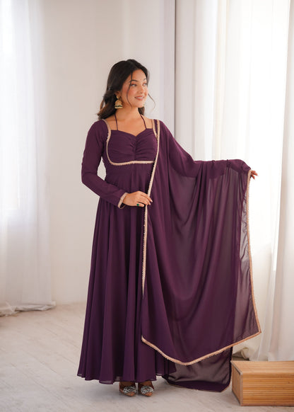 Lehenga Mart Designer Anarkali Suit With Kurta Dupatta For Women-Wine