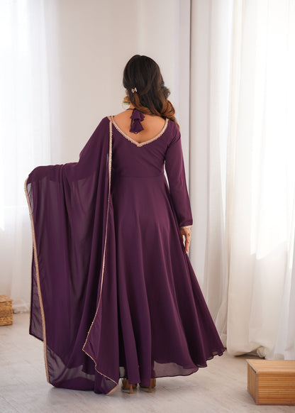 Lehenga Mart Designer Anarkali Suit With Kurta Dupatta For Women-Wine
