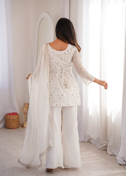 Lehenga Mart Designer Suit With Kurta Palazzo Dupatta For Women-Off-White