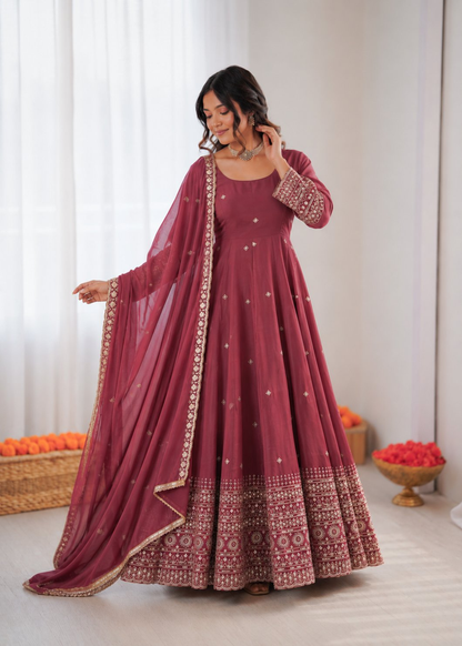 Prazu Fashion Onion Pink Chanderi Silk Thread With Sequence Anarkali Suit
