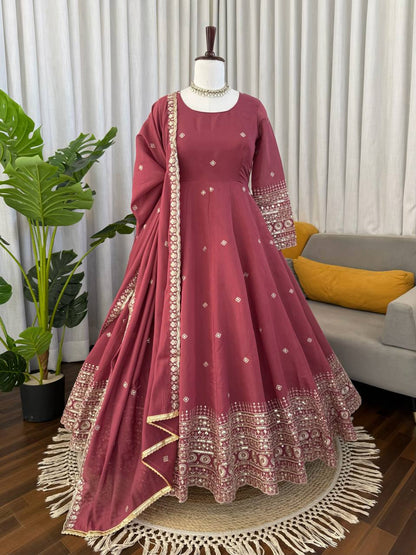 Prazu Fashion Onion Pink Chanderi Silk Thread With Sequence Anarkali Suit