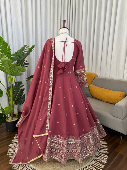Prazu Fashion Onion Pink Chanderi Silk Thread With Sequence Anarkali Suit
