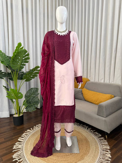 Prazu Fashion Baby Pink Crepe Thread With Sequence Salwar Suit