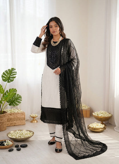 Prazu Fashion Off White Crepe Thread With Sequence Salwar Suit