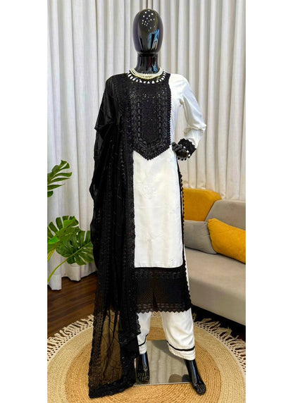 Prazu Fashion Off White Crepe Thread With Sequence Salwar Suit