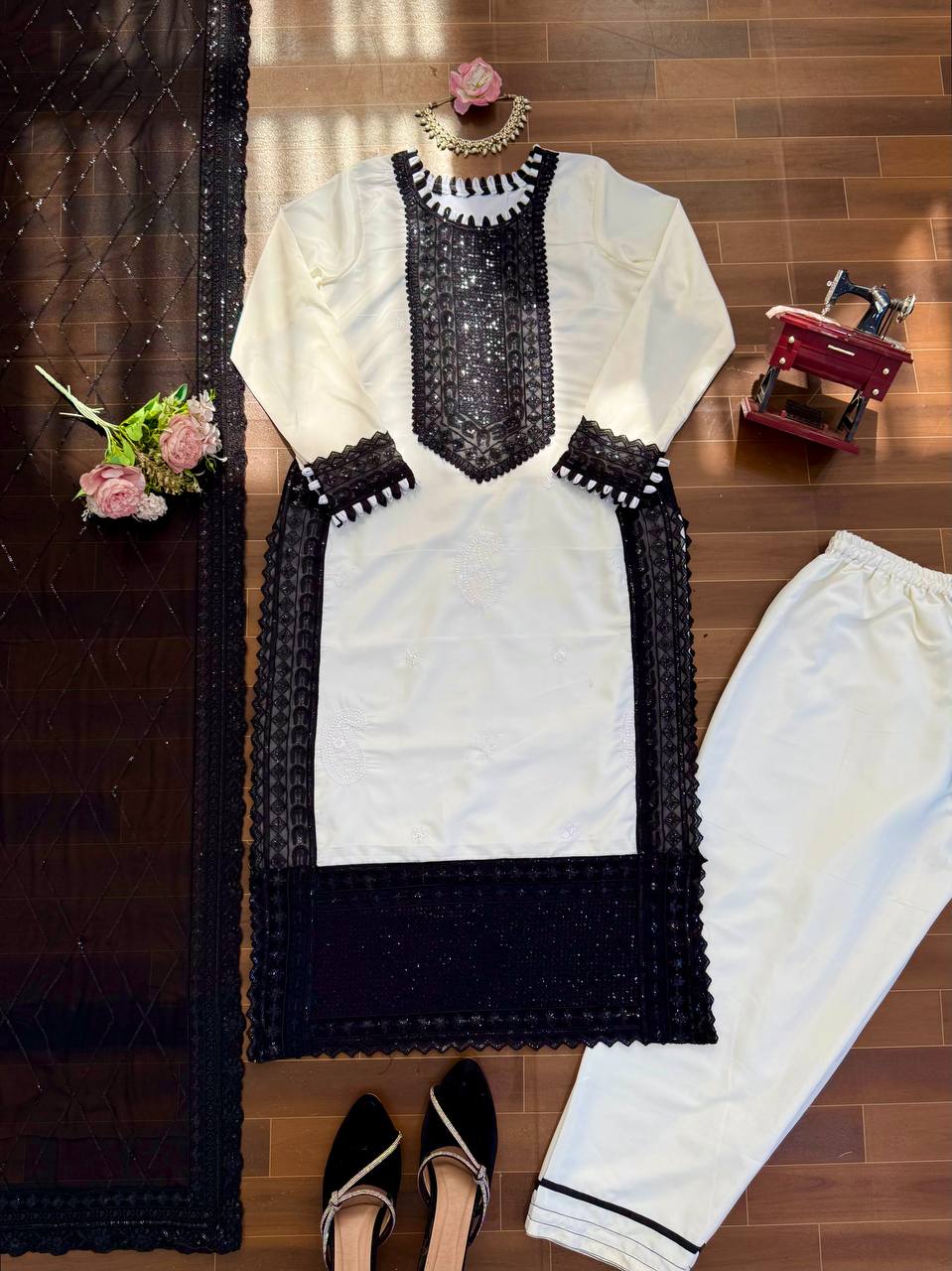 Prazu Fashion Off White Crepe Thread With Sequence Salwar Suit