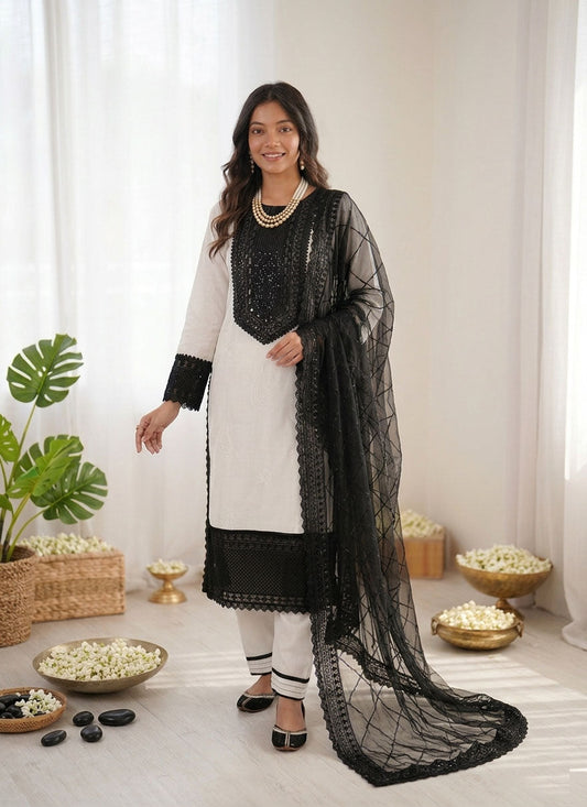 Prazu Fashion Off White Crepe Thread With Sequence Salwar Suit
