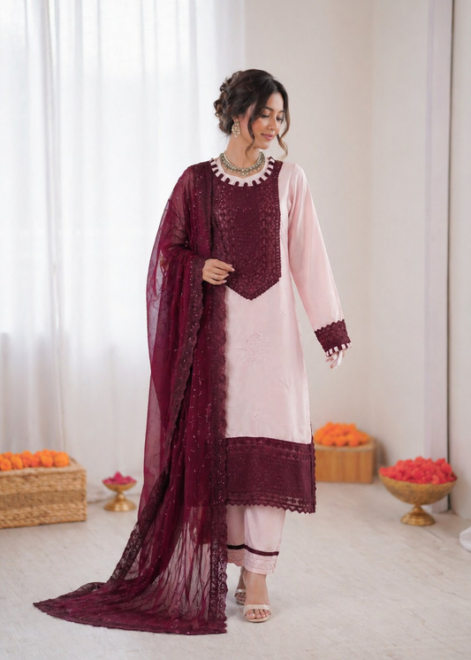 Prazu Fashion Baby Pink Crepe Thread With Sequence Salwar Suit