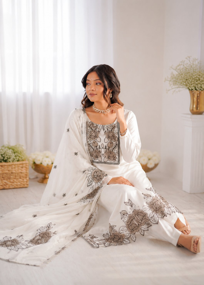 Prazu Fashion Off White Art Silk Thread Work Designer Salwar Suit