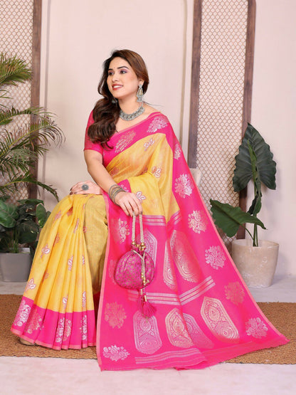 Teeya Creation New Trendy Wedding Wear Banarasi Silk Saree-Yellow