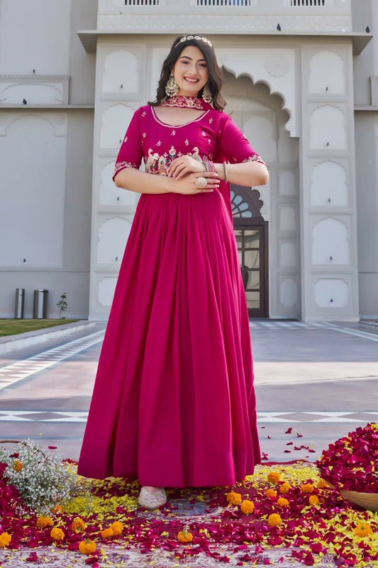 Teeya Creation Womens New Trendy Heavy Cording Sequence & Beads Embroidery Work Pink Gown Set