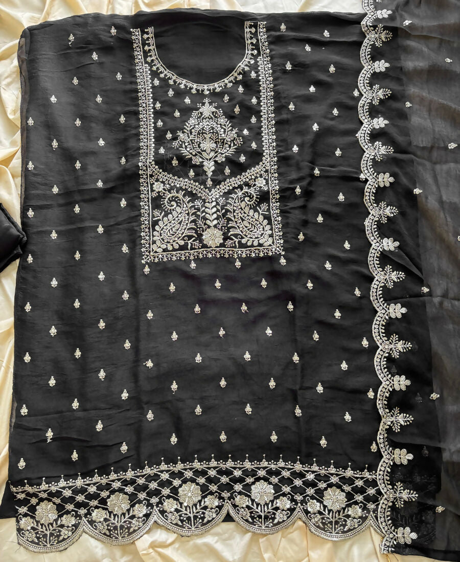 KC Black Wedding Wear Embroidered Crush Silk Salwar Suit