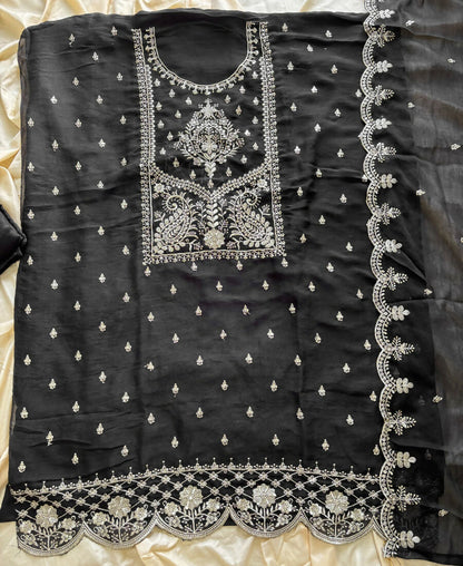 KC Black Wedding Wear Embroidered Crush Silk Salwar Suit