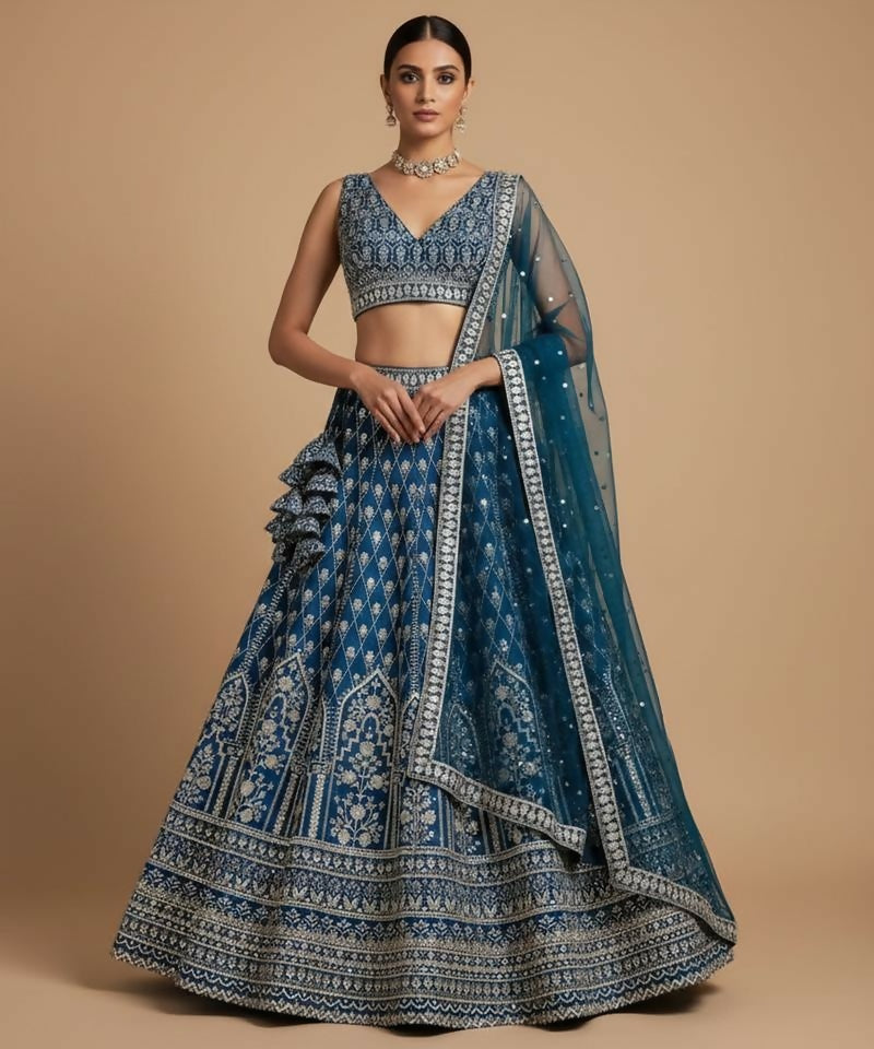 Lehenga Mart Teal Faux Georgette Designer Bollywood Style Wedding Wear Lehenga Choli