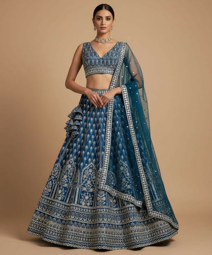 Lehenga Mart Teal Faux Georgette Designer Bollywood Style Wedding Wear Lehenga Choli