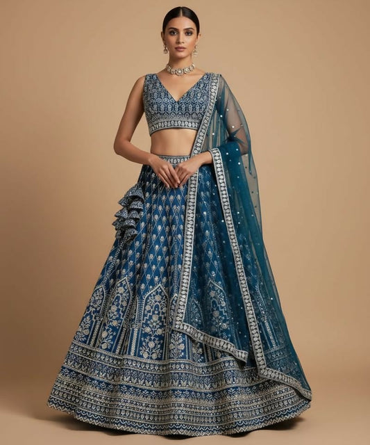 Lehenga Mart Teal Faux Georgette Designer Bollywood Style Wedding Wear Lehenga Choli