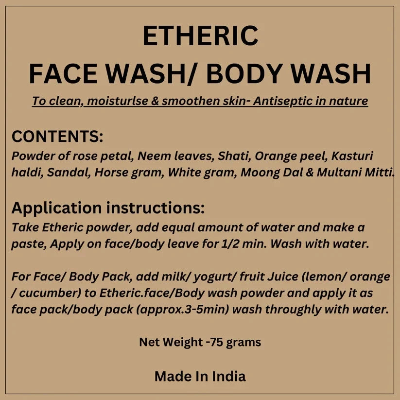 Etheric Herbal Face & Body Wash Powder  Natural Anti Acne & Skin Brightening Care