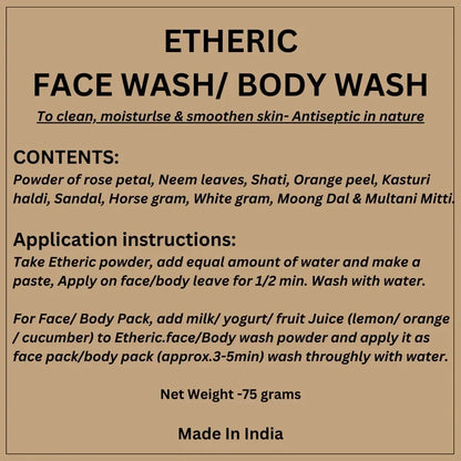 Etheric Herbal Face & Body Wash Powder  Natural Anti Acne & Skin Brightening Care